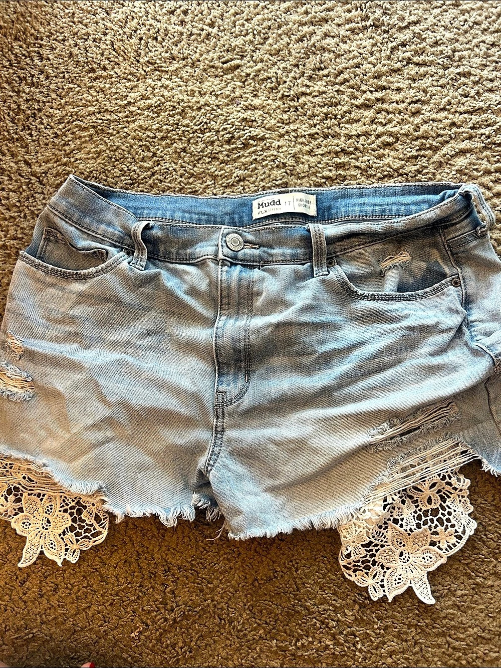 Mudd Distressed Lace Jean Shorts